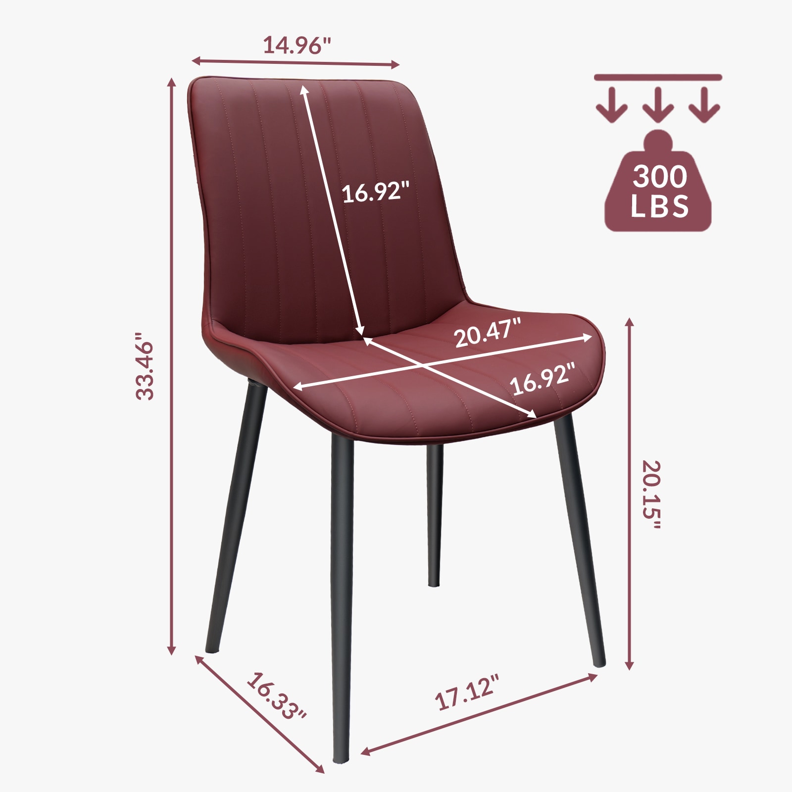 Wine Red PU Leather Dining Chair with Metal Legs, Wave Pattern Upholstered Armless Chair Set of 4 for Kitchen, Restaurant, Living, Meeting Room Wine Red PU Leather Dining Chair with Metal Legs, Wave Pattern Upholstered Armless Chair Set of 4 for Kitchen, Restaurant, Living, Meeting Room